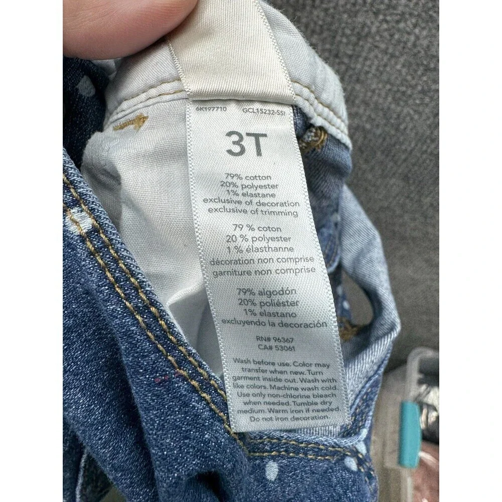 Oshkosh B'Gosh Denim Vestbak Overalls Toddler 3T Blue Polka Dot Snap Button Jean